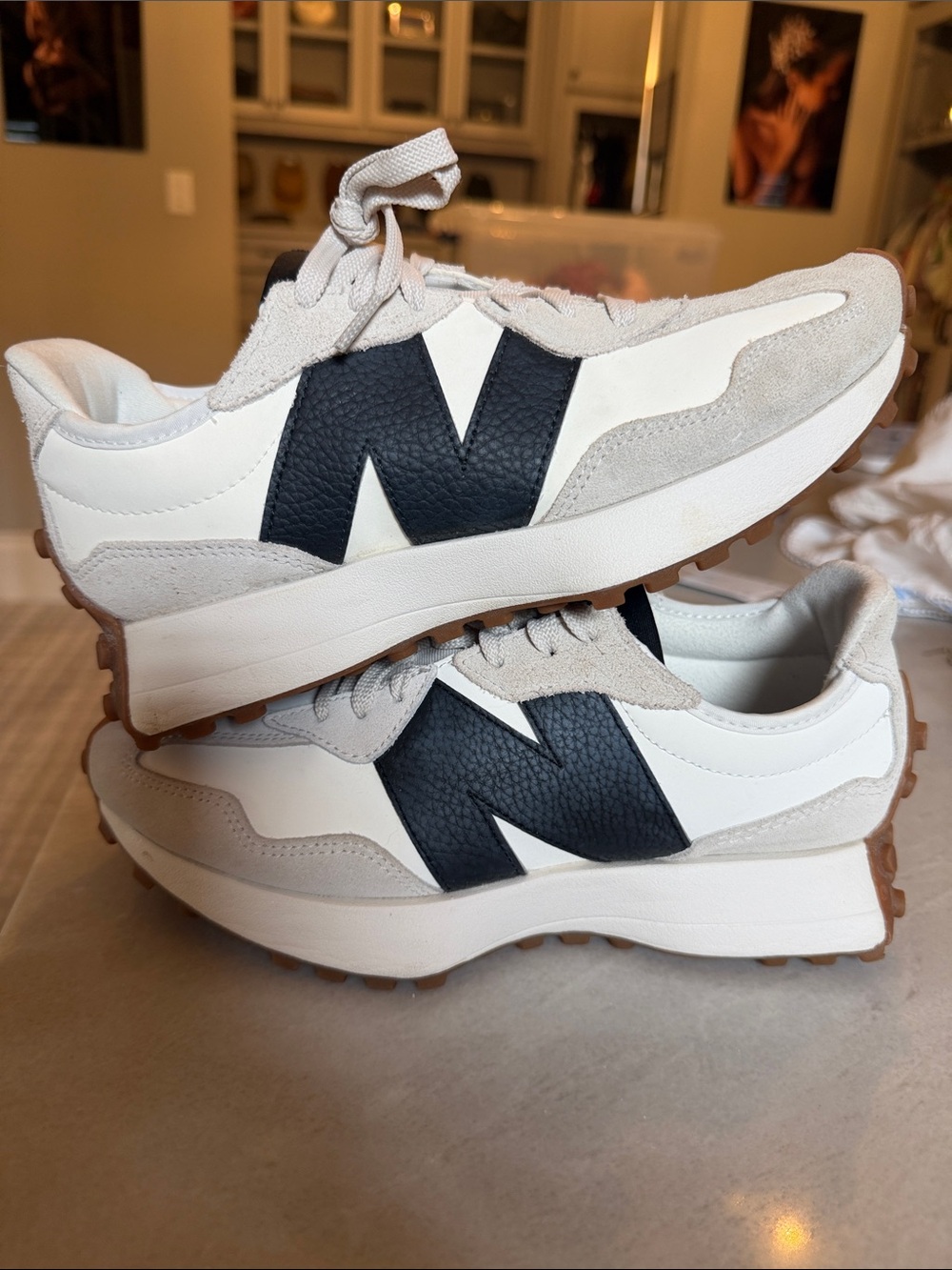 New Balance women’s White, Black & Tan Retro Runner 327
